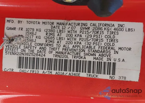 2008 Toyota Tacoma z USA, uszkodzony, nr VIN 5TENX22N38Z528424